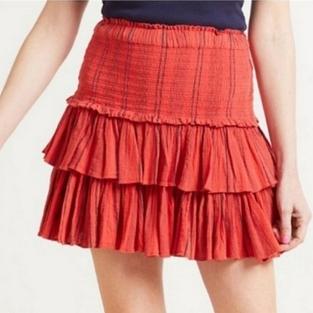 Sundry Red Tiered Skirt 1 Small 4 6 Flounce Ruffles Smocked Bell Feminine